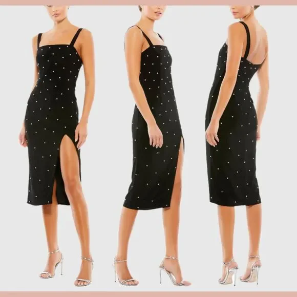 NWT IEENA MAC DUGGAL [ 12 ] 70211 Rhinestone Encrusted Square Neck Dress‎ black - Picture 2 of 5